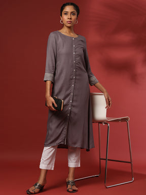 Button down straight kurta- grey