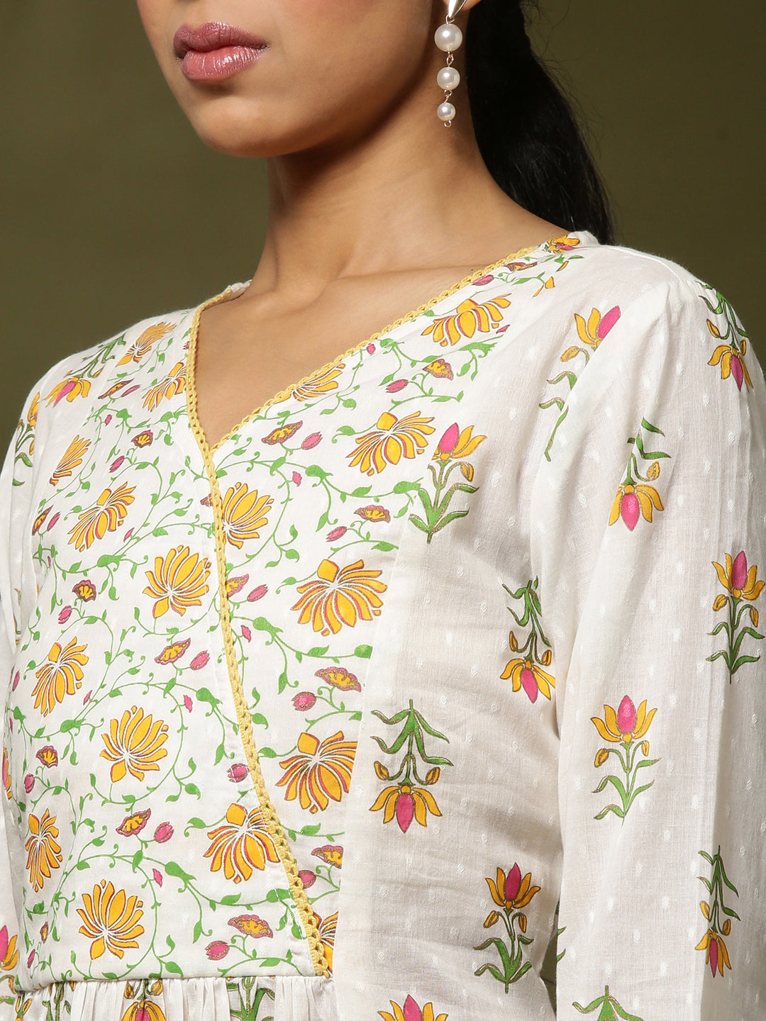 Floral printed kurta set-offwhite