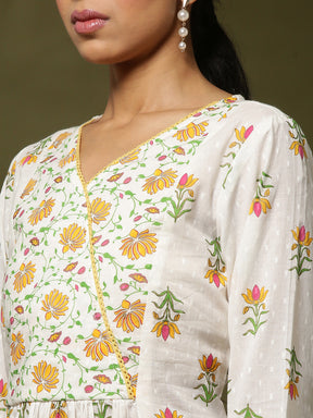 Floral printed kurta set-offwhite