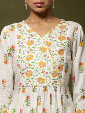 Floral printed kurta set-offwhite