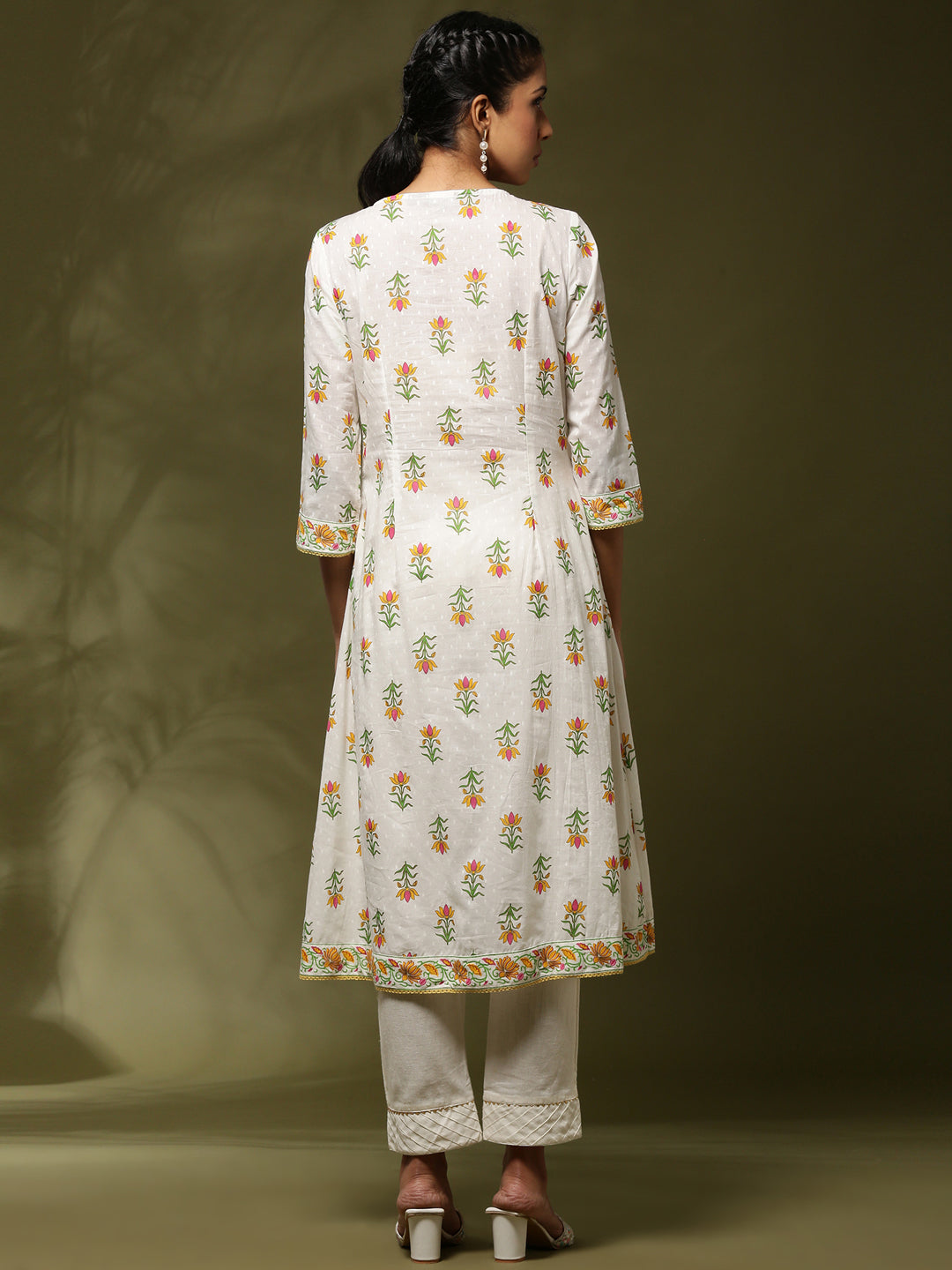 Floral printed kurta set-offwhite