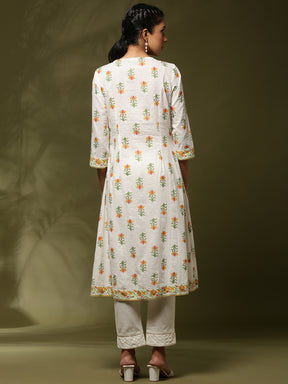 Floral printed kurta set-offwhite