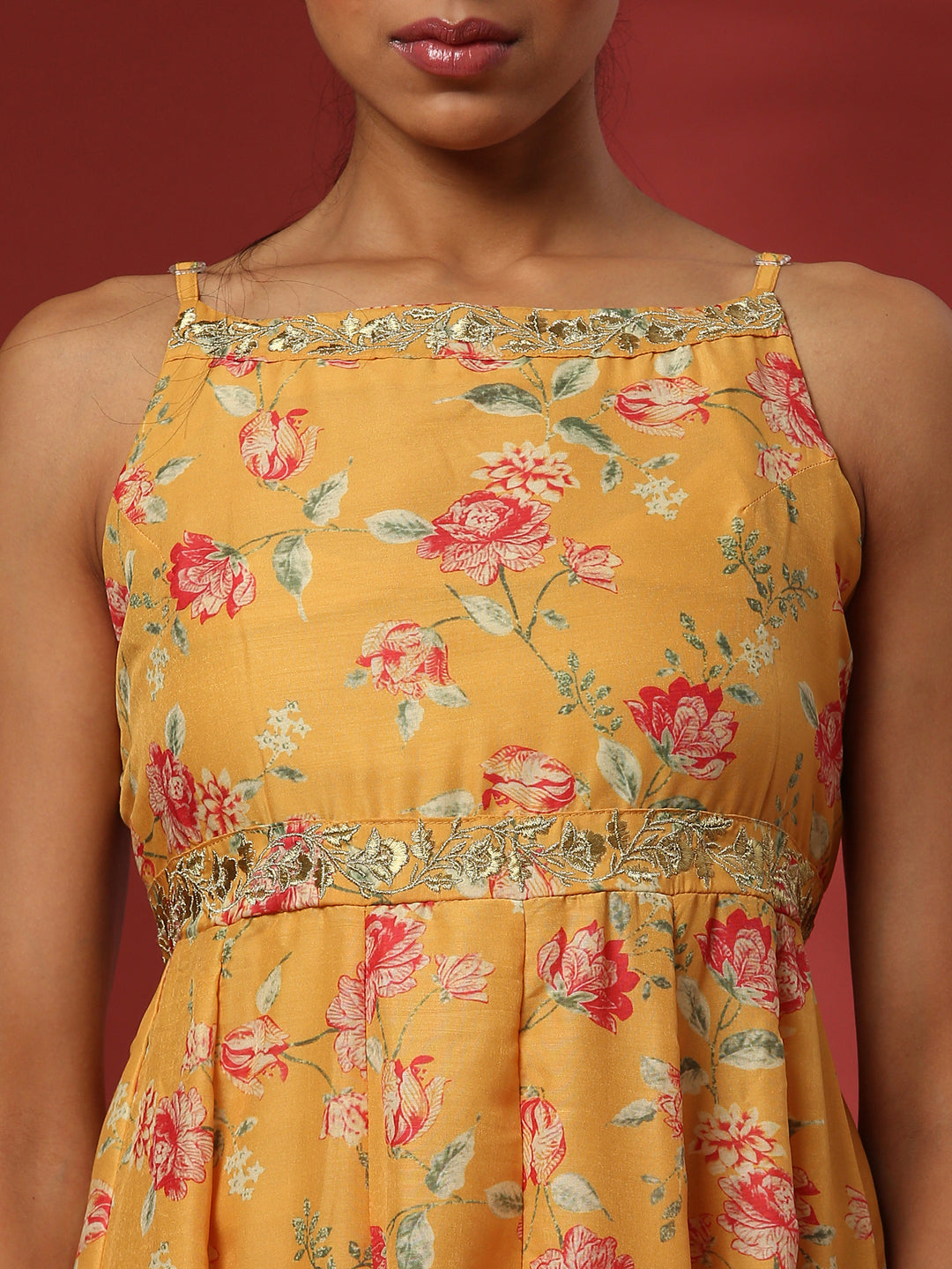 fit and flare dress with zari embroidery-yellow