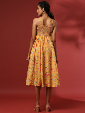 fit and flare dress with zari embroidery-yellow