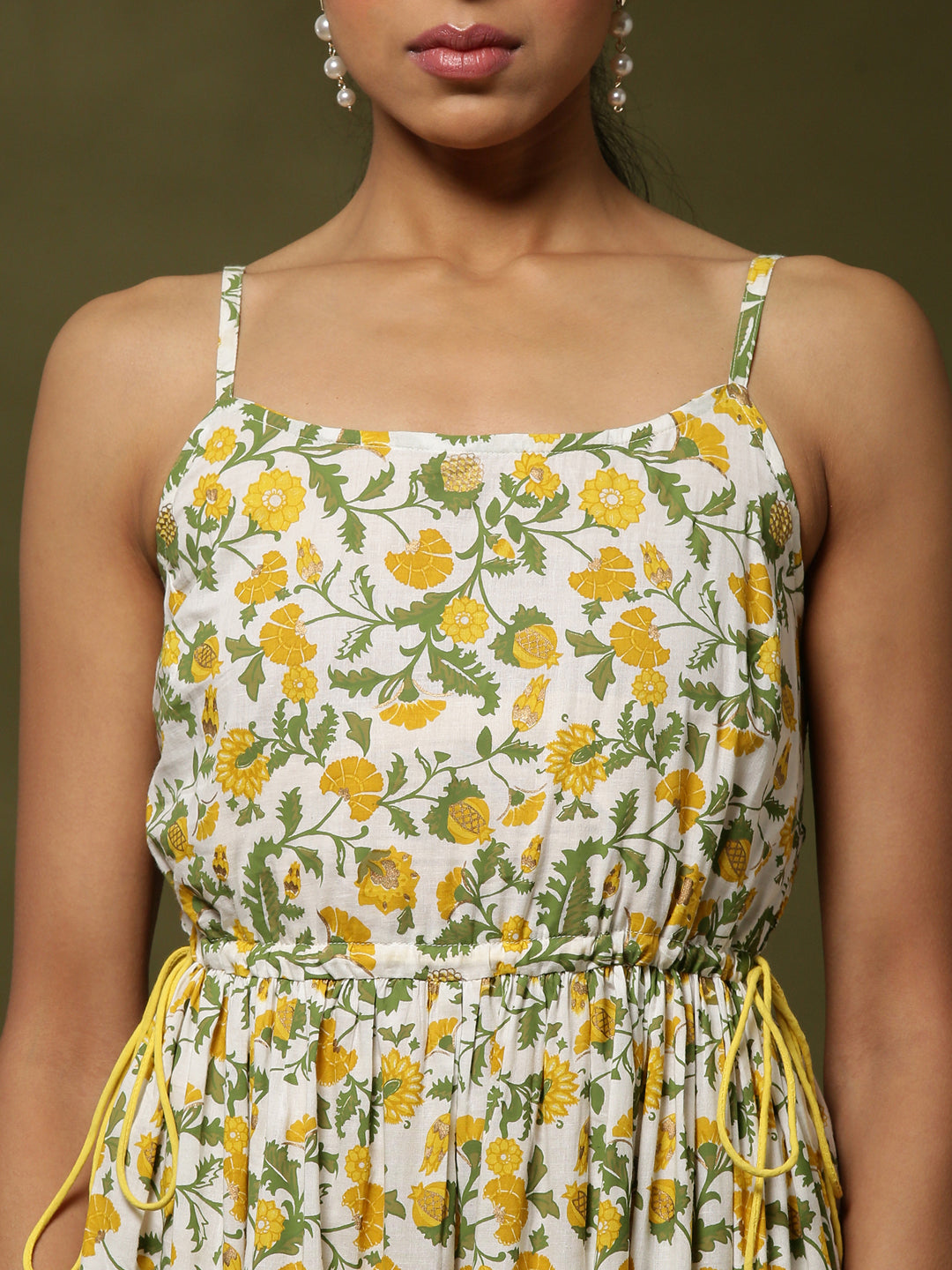 Floral printed tier dress with tassels-offwhite