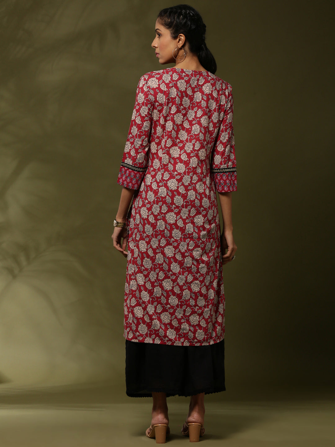 Block print straight kurta -maroon