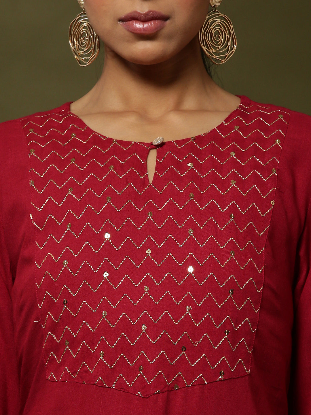 Embroidered straight kurta-red