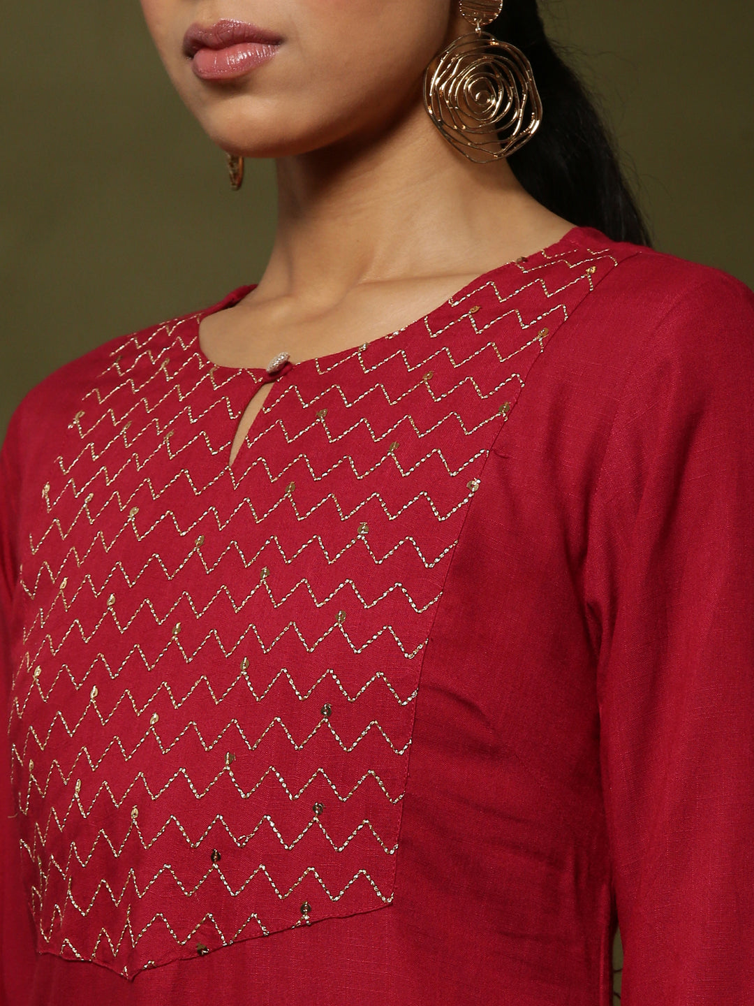 Embroidered straight kurta-red