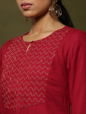 Embroidered straight kurta-red