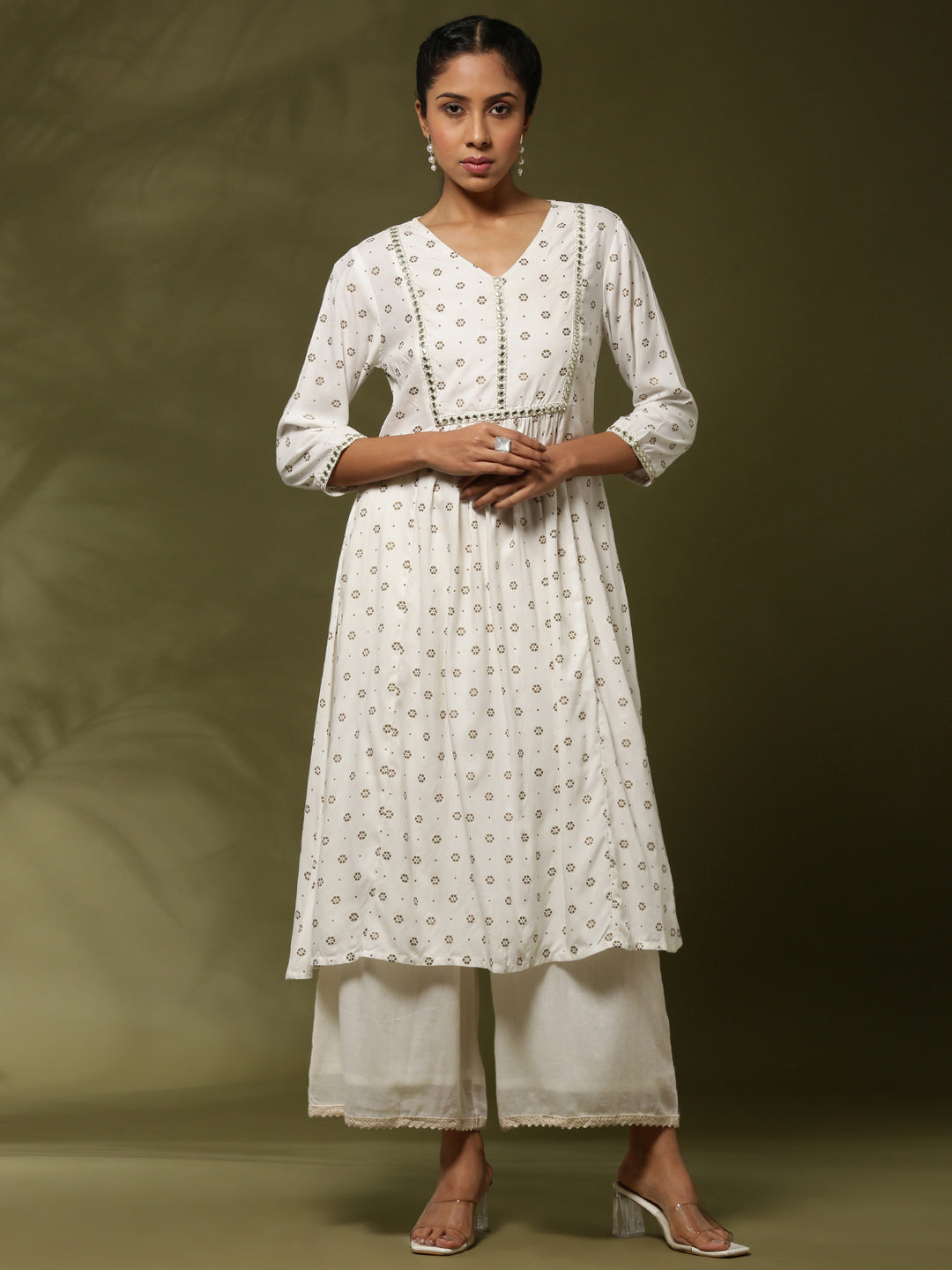 Gather printed kurta -offwhite