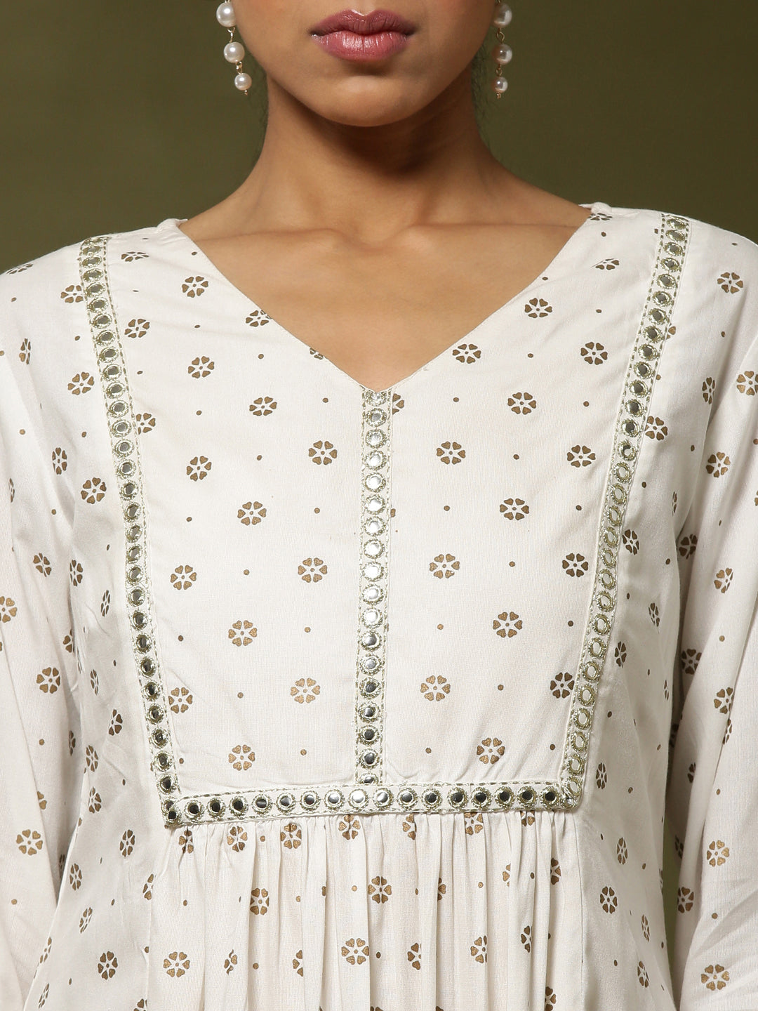 Gather printed kurta -offwhite