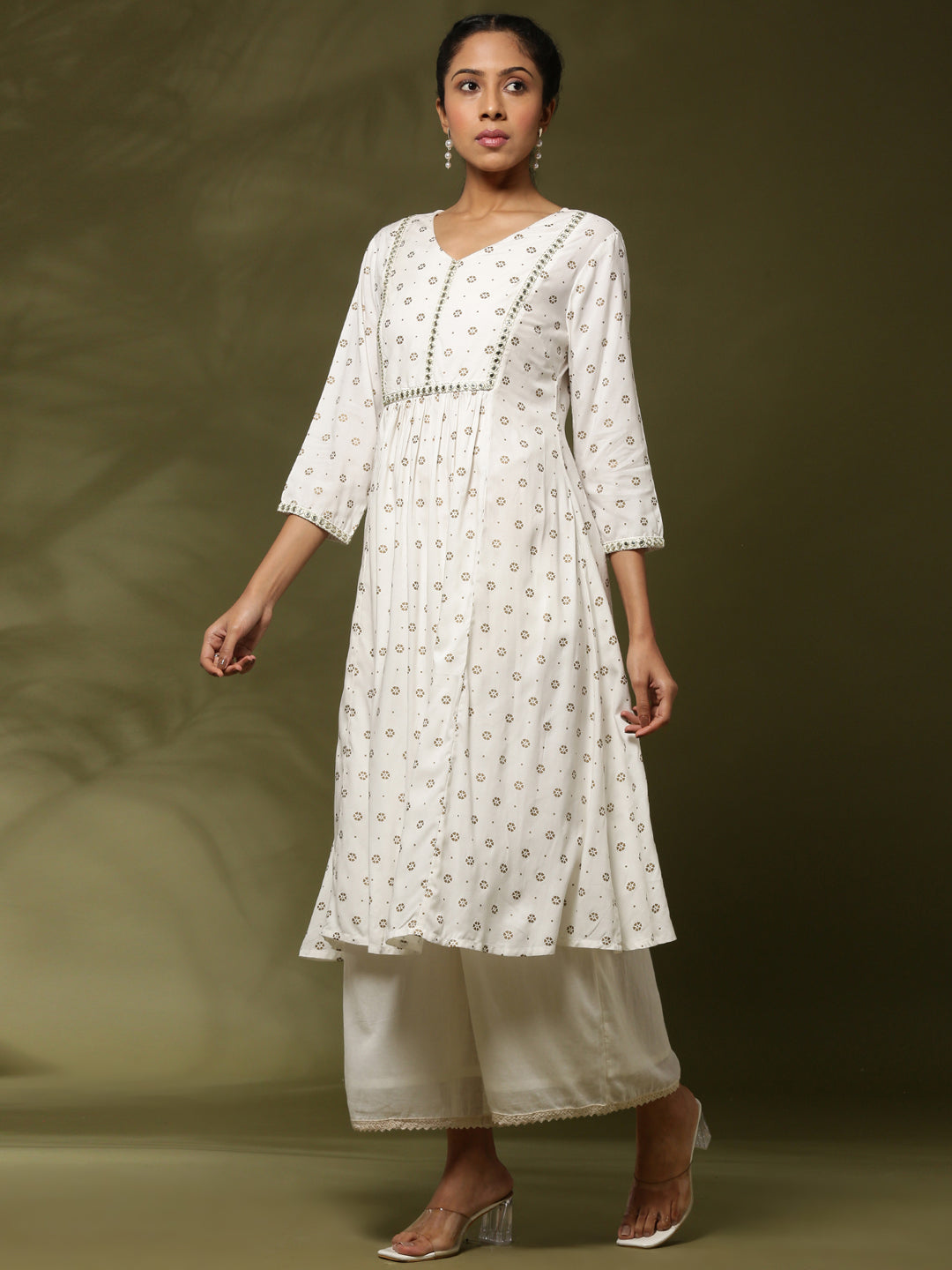 Gather printed kurta -offwhite