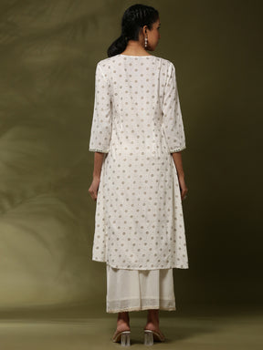 Gather printed kurta -offwhite