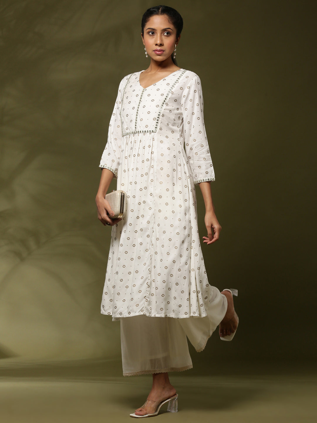 Gather printed kurta -offwhite