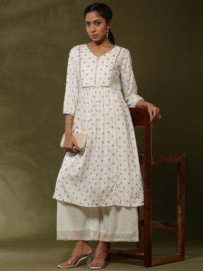 Gather printed kurta -offwhite