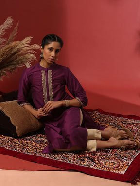 straight embroidered kurta- violet