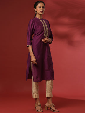 straight embroidered kurta- violet