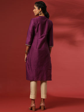 straight embroidered kurta- violet