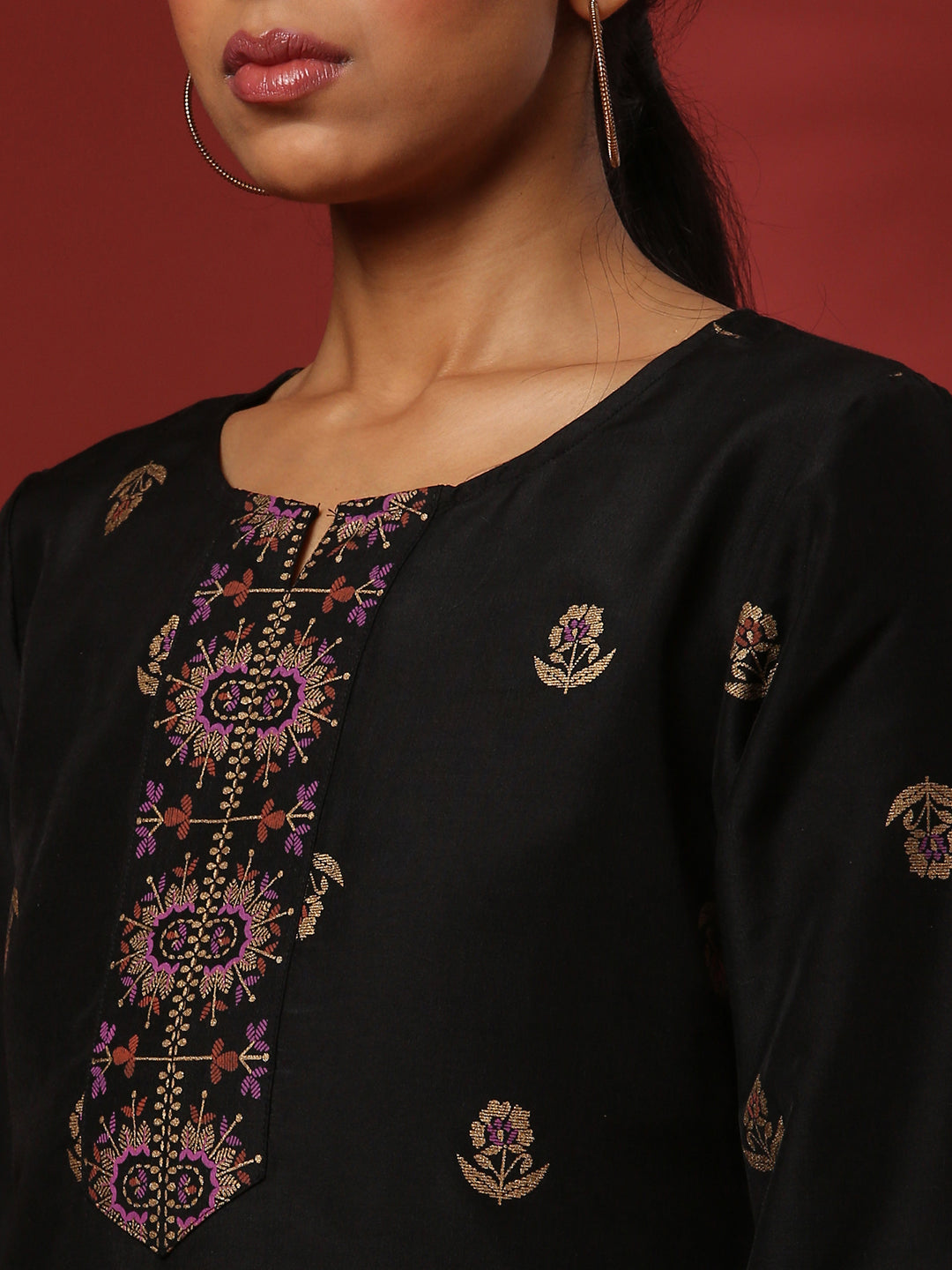 Prointed straight kurta- black