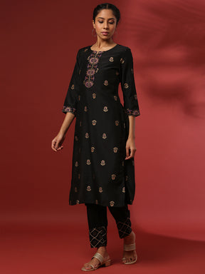 Prointed straight kurta- black