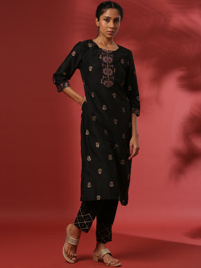 Prointed straight kurta- black