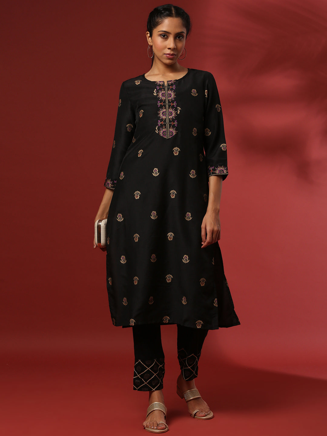 Prointed straight kurta- black