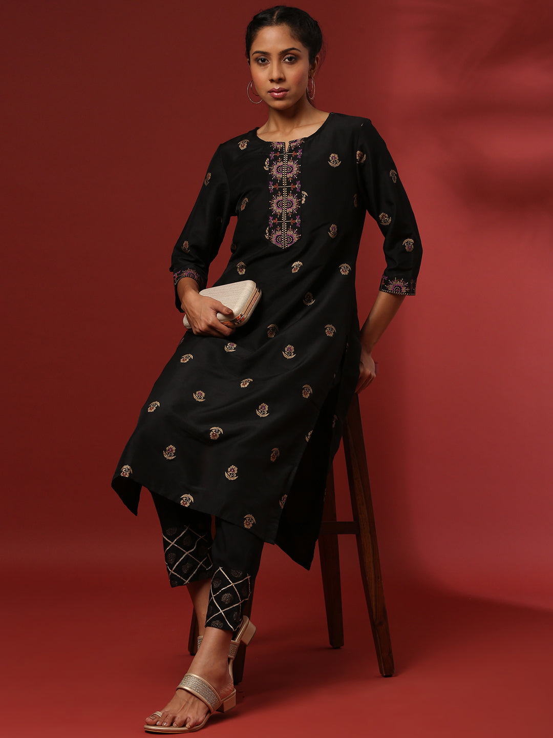 Prointed straight kurta- black