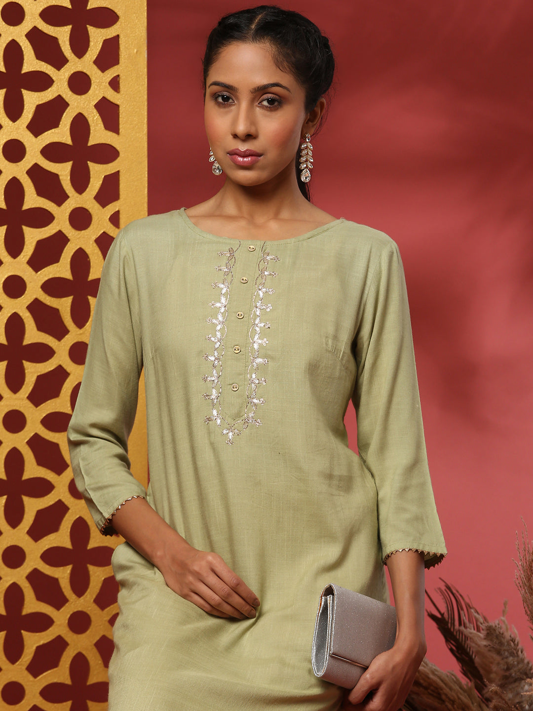 Embroidered kurta - Green