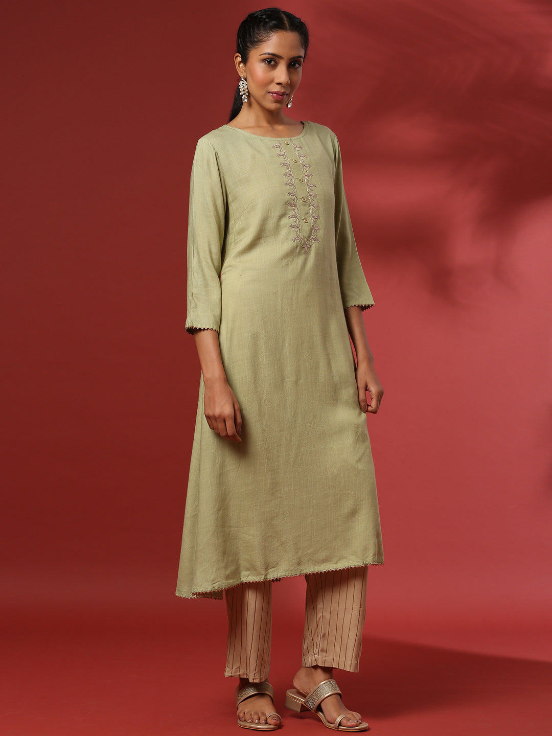 Embroidered kurta - Green