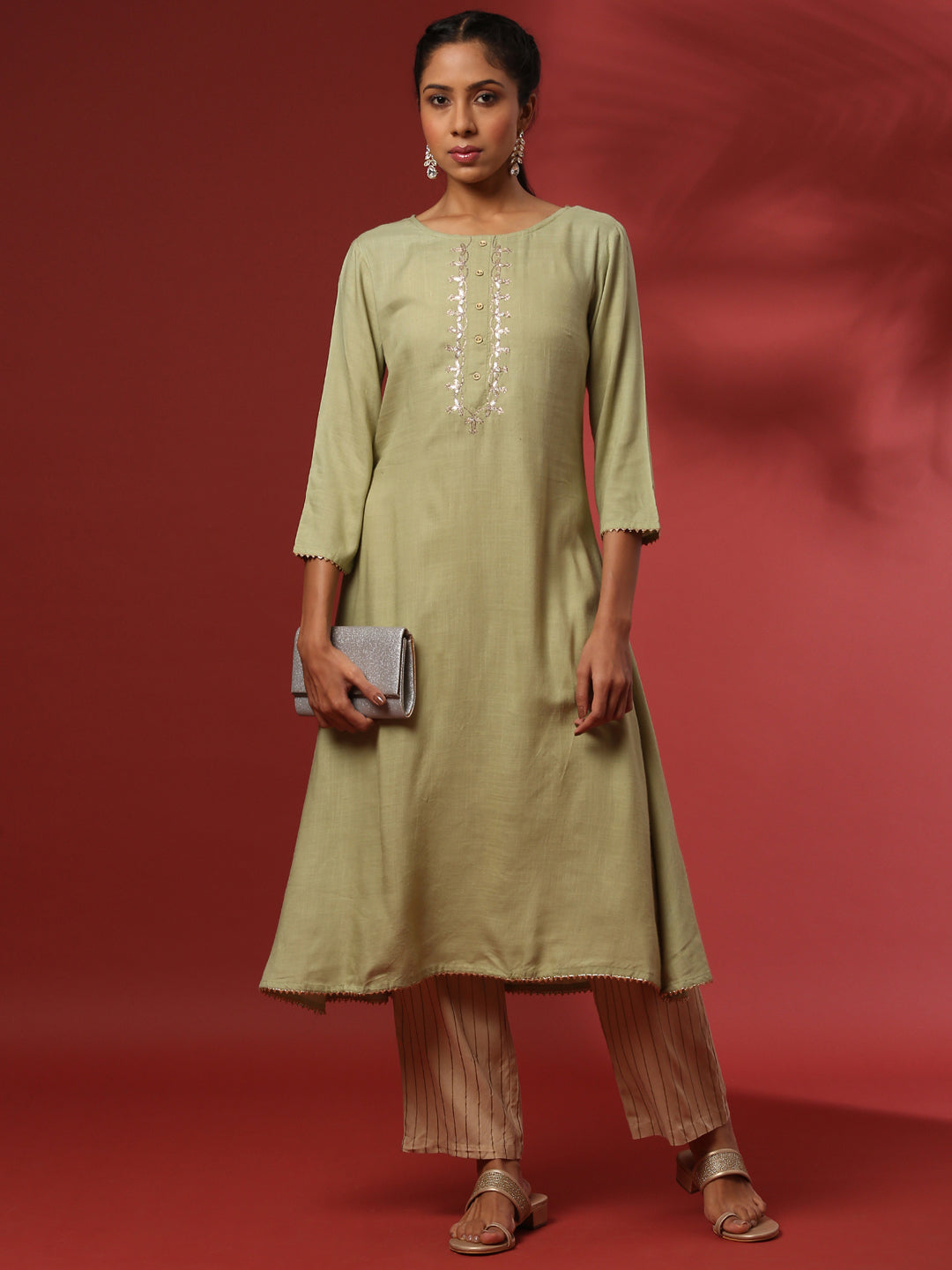 Embroidered kurta - Green