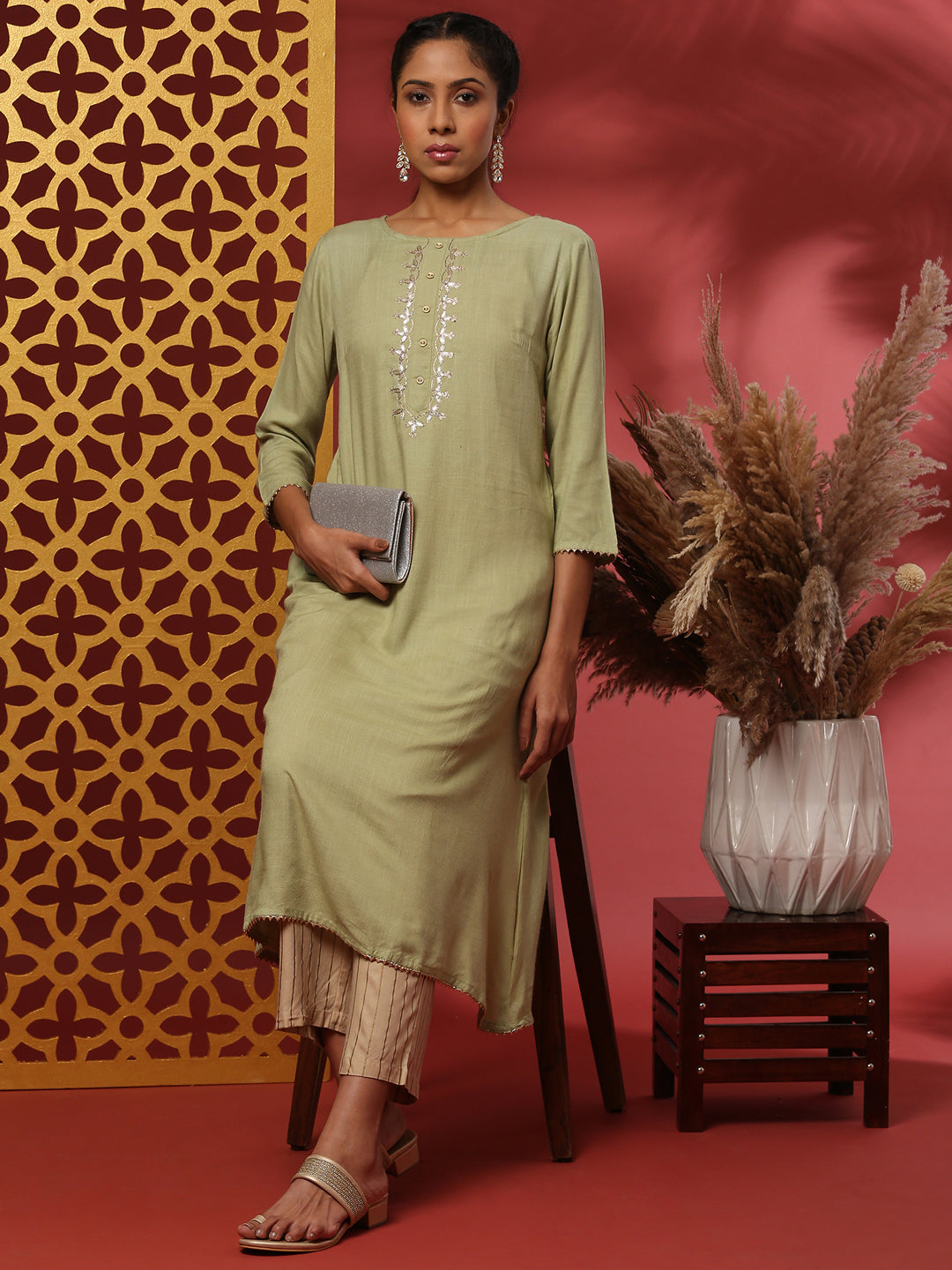 Embroidered kurta - Green