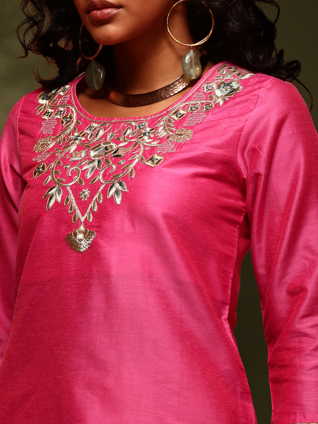 Embroidered kurta-pink