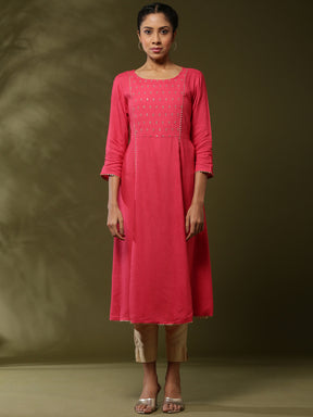 Embroidered kurta-coral