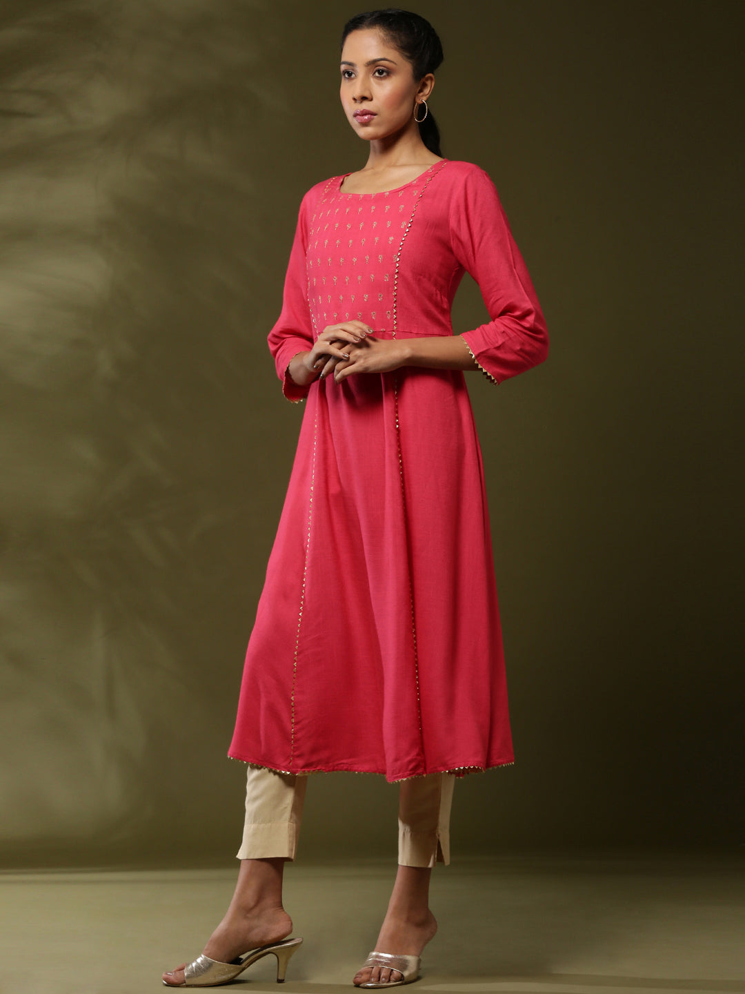 Embroidered kurta-coral