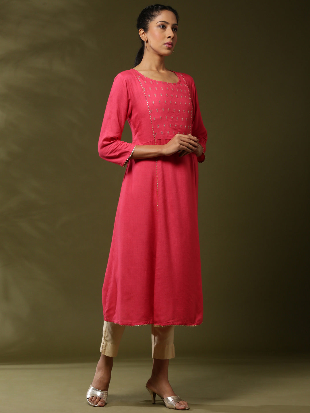 Embroidered kurta-coral