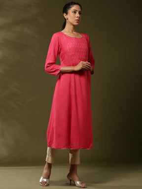 Embroidered kurta-coral