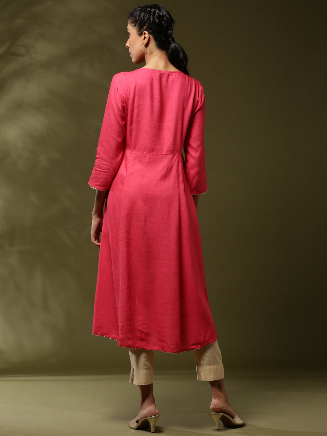 Embroidered kurta-coral