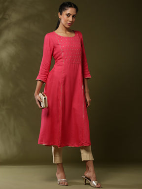 Embroidered kurta-coral