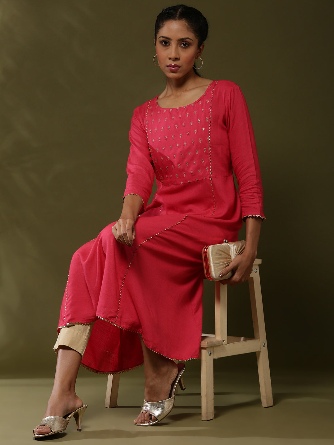 Embroidered kurta-coral