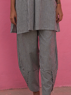 Gingham Checks Overlapped Hem Pants