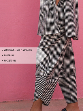 Gingham Checks Overlapped Hem Pants