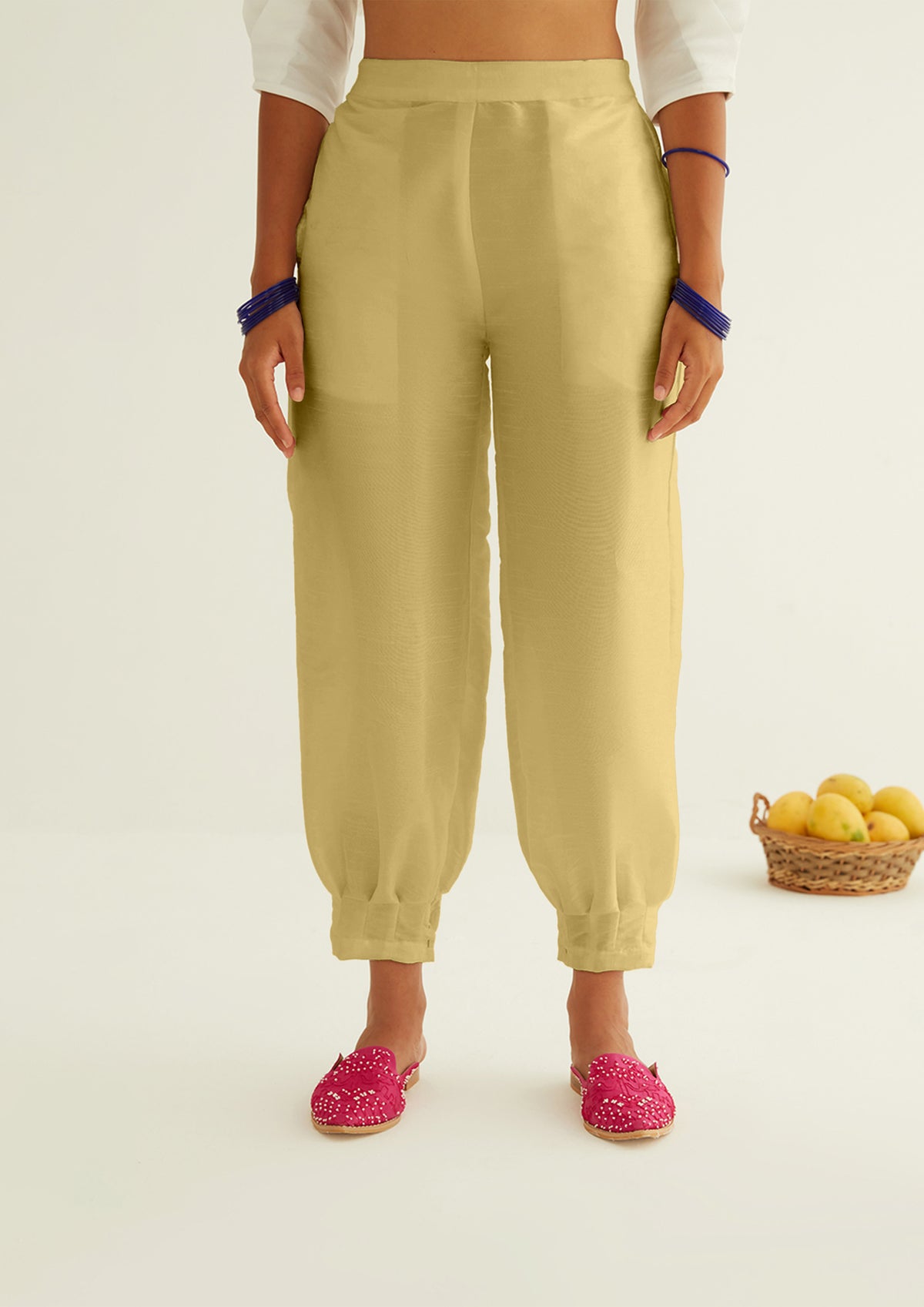 Pleated hem pants - Lemon yellow