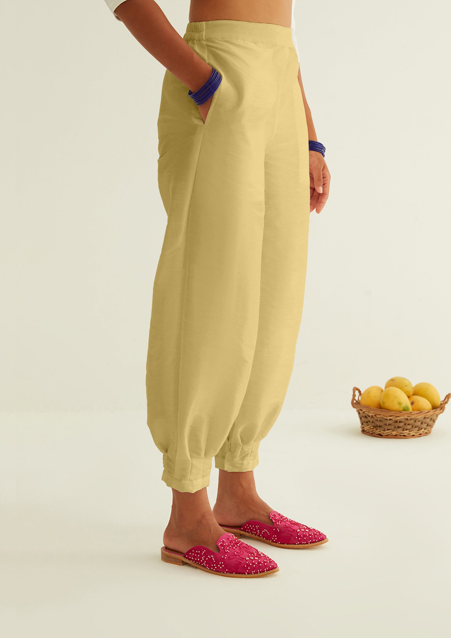 Pleated hem pants - Lemon yellow