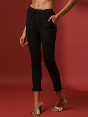 Fitted narrow  stretch pants with slits- black