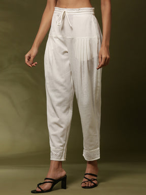 Regular salwar pants with schiffli cuff-  off white