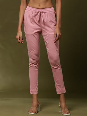 Fitted narrow  stretch pants with slits- pink