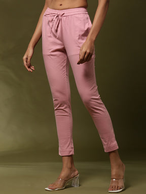 Fitted narrow  stretch pants with slits- pink