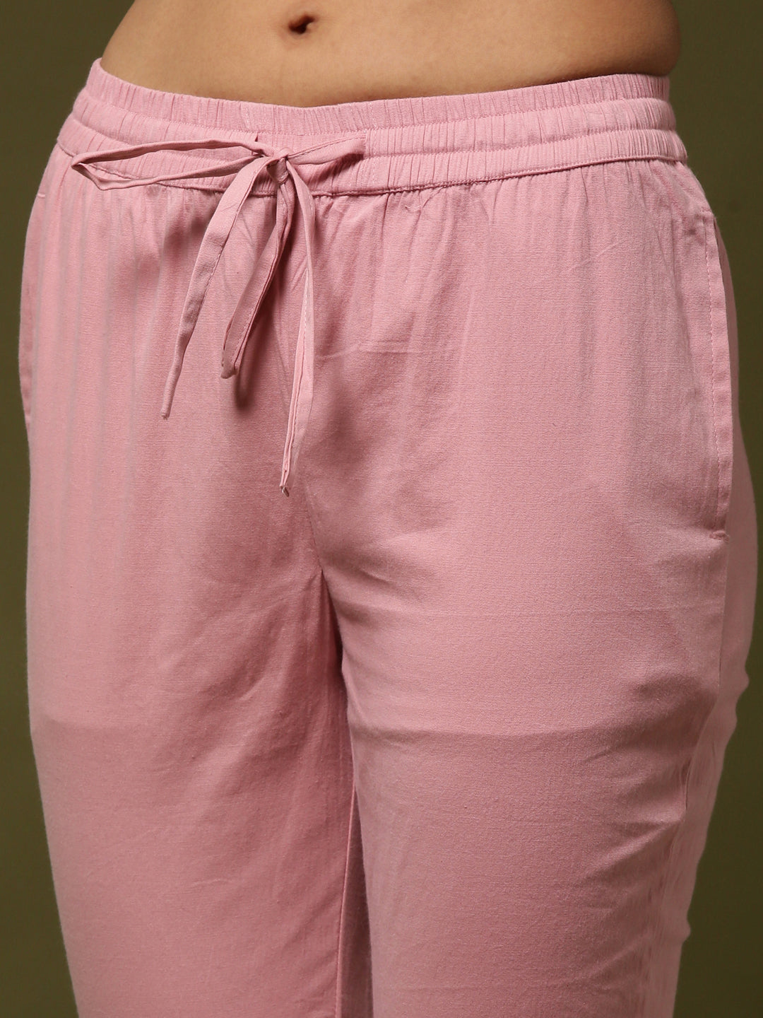 Fitted narrow  stretch pants with slits- pink