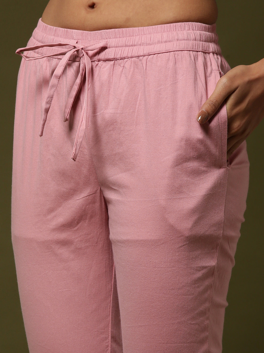 Fitted narrow  stretch pants with slits- pink