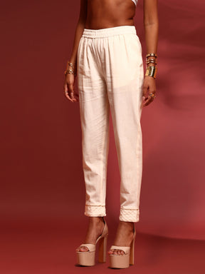 Straight pants with pin tuck detail-offwhite